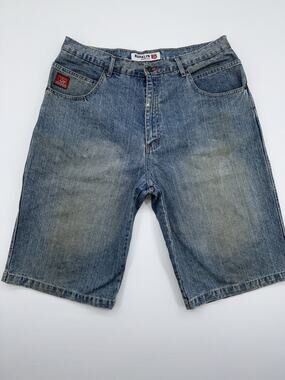Vintage Y2K Baggy Brooklyn Express Co. Light-Wash Denim Jorts Size 36 x 14
